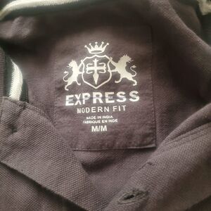 NEW Express Men's GREY Large Lion Logo Slub Oxford Pique Polo Shirt MEDIUM
